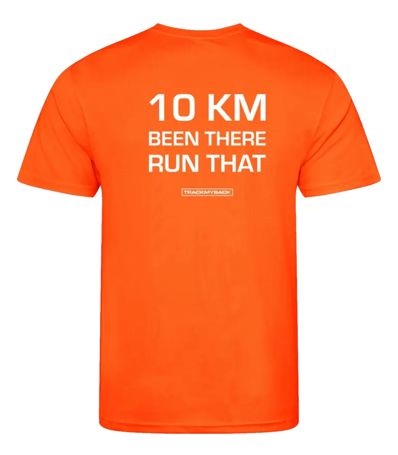 10KMBTRT-TMB001-EORA-Back Oranje heren t-shirt met tekst: 10 kilometer been there run that