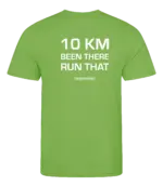 Lime heren t-shirt met tekst: 10 kilometer been there run that
