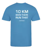 Blauw heren t-shirt met tekst: 10 kilometer been there run that