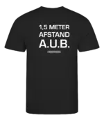 Zwart heren t-shirt met tekst: 1,5 meter afstand aub