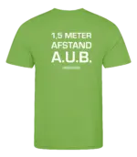 Lime heren t-shirt met tekst: 1,5 meter afstand aub