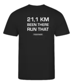 Zwart heren t-shirt met tekst: 21 kilometer been there run that
