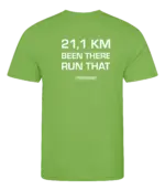 Lime heren t-shirt met tekst: 21 kilometer been there run that