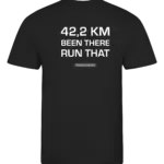 Zwart heren t-shirt met tekst: 42 kilometer been there run that