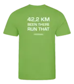 Lime heren t-shirt met tekst: 42 kilometer been there run that