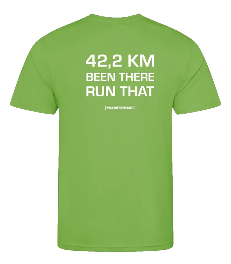 42KMBTRT-TMB001-LIME-Back Lime heren t-shirt met tekst: 42 kilometer been there run that