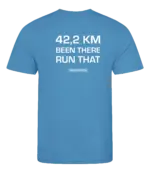 Blauw heren t-shirt met tekst: 42 kilometer been there run that
