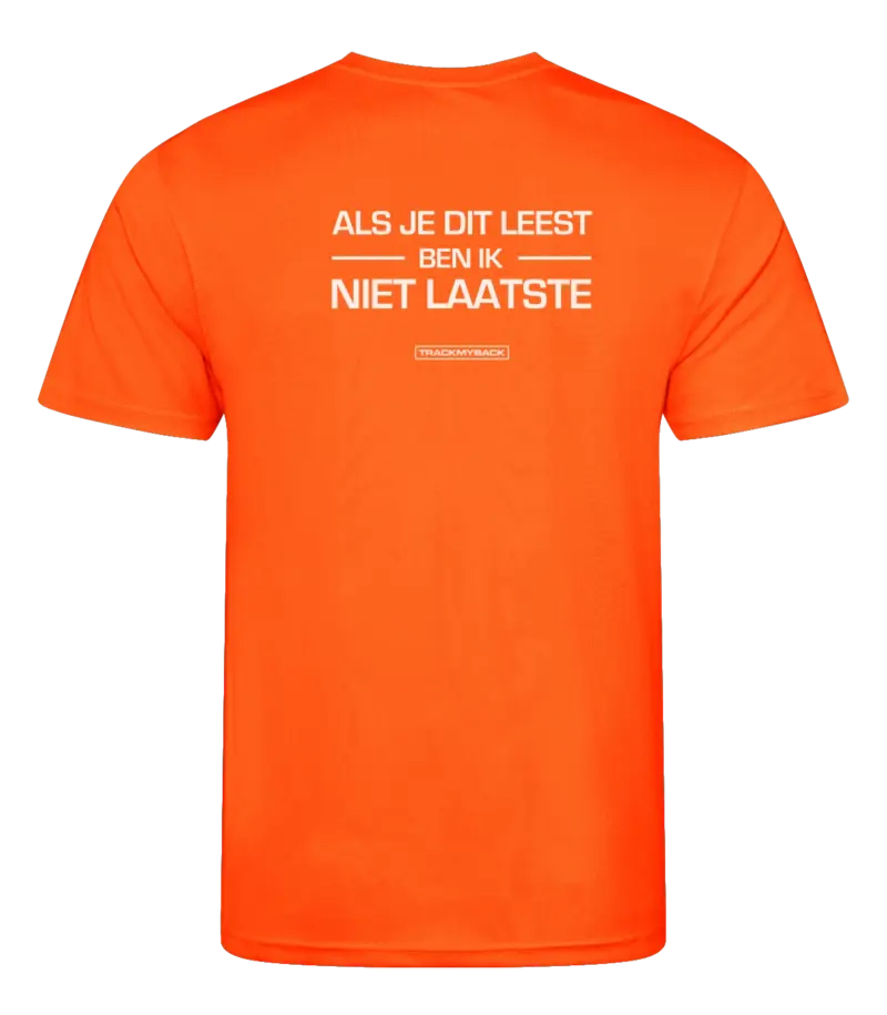 AJDLBINL-TMB001-EORA-Back Oranje heren t-shirt met tekst: Als je dit leest ben ik niet laatste