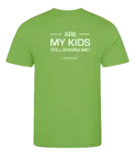 Lime heren t-shirt met tekst: Are my kids still chasing me?
