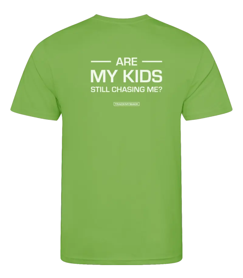 Lime heren t-shirt met tekst: Are my kids still chasing me?
