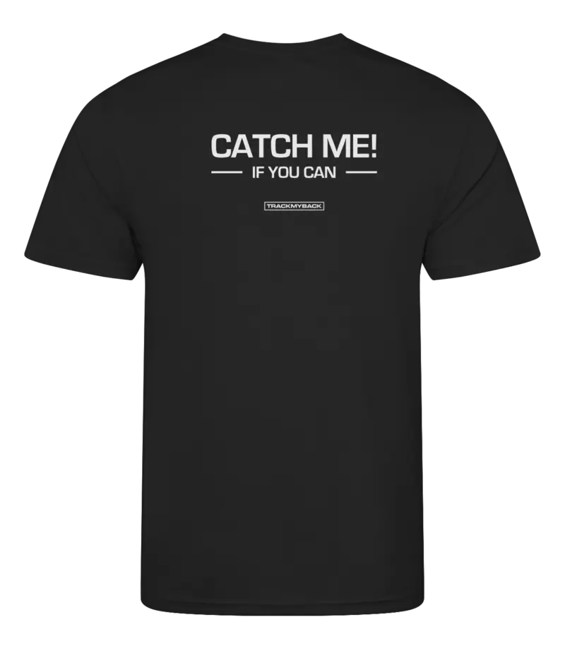Zwart heren t-shirt met tekst: Catch me if you can