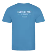 Blauw heren t-shirt met tekst: Catch me if you can
