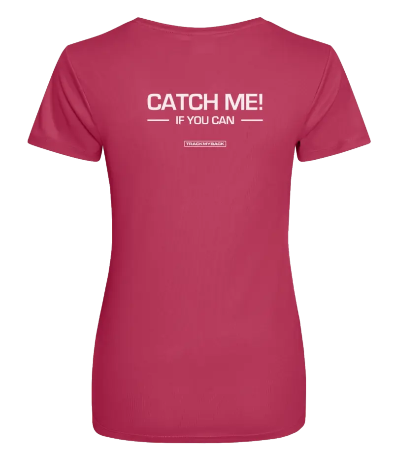 Pink dames t-shirt met tekst: Catch me if you can