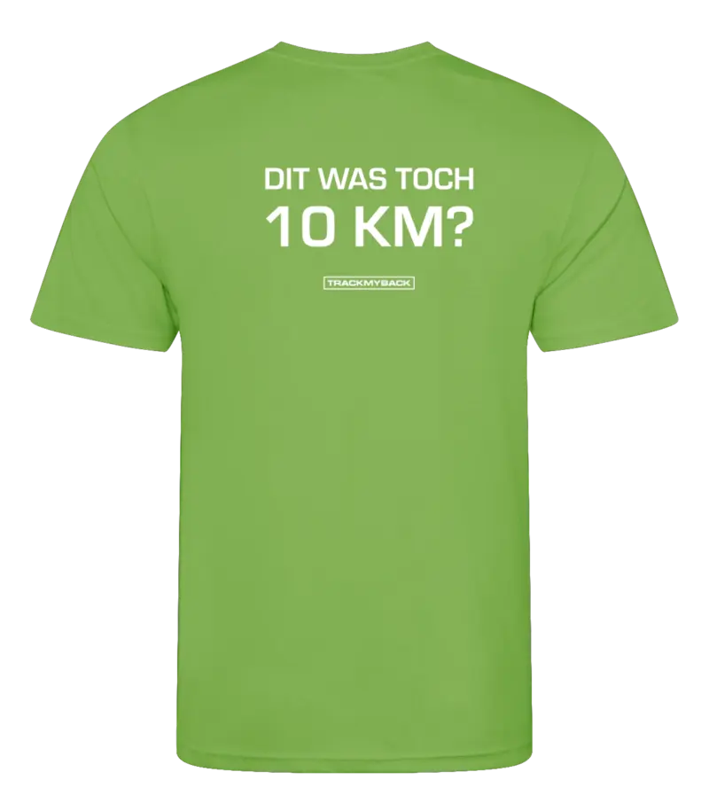 Lime heren t-shirt met tekst: Dit was toch 10 kilometer?