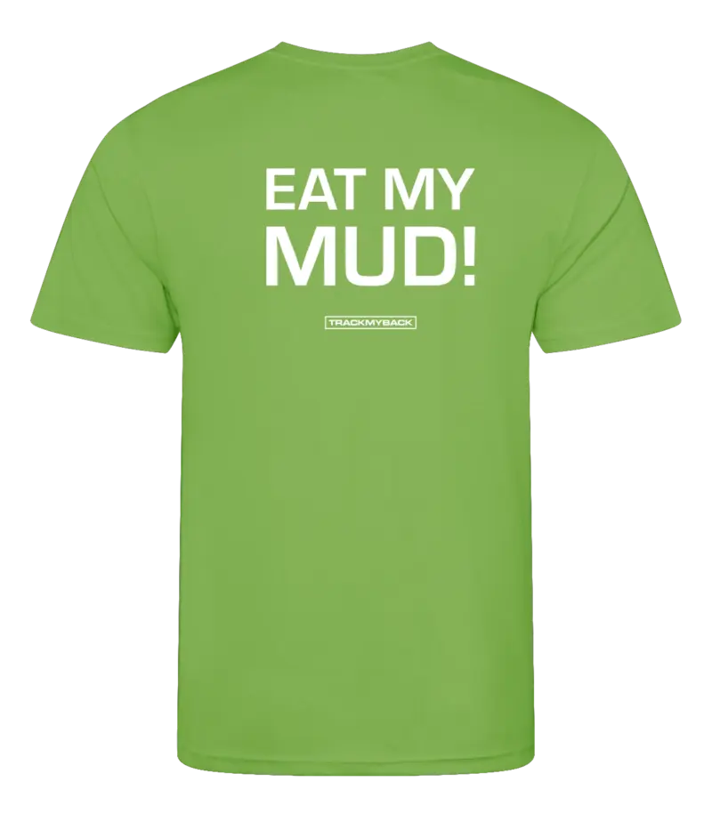 Lime heren t-shirt met tekst: Eat my mud!