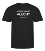 Zwart heren t-shirt met tekst: Ik ben op de vlucht