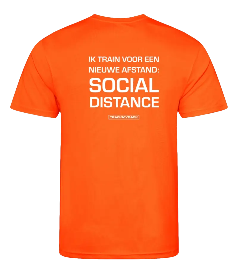 ITVENASD-TMB001-EORA-Back Oranje heren t-shirt met tekst: Ik train voor een nieuwe afstand, social distance