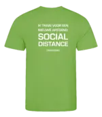 Lime heren t-shirt met tekst: Ik train voor een nieuwe afstand, social distance