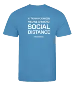 Blauw heren t-shirt met tekst: Ik train voor een nieuwe afstand, social distance