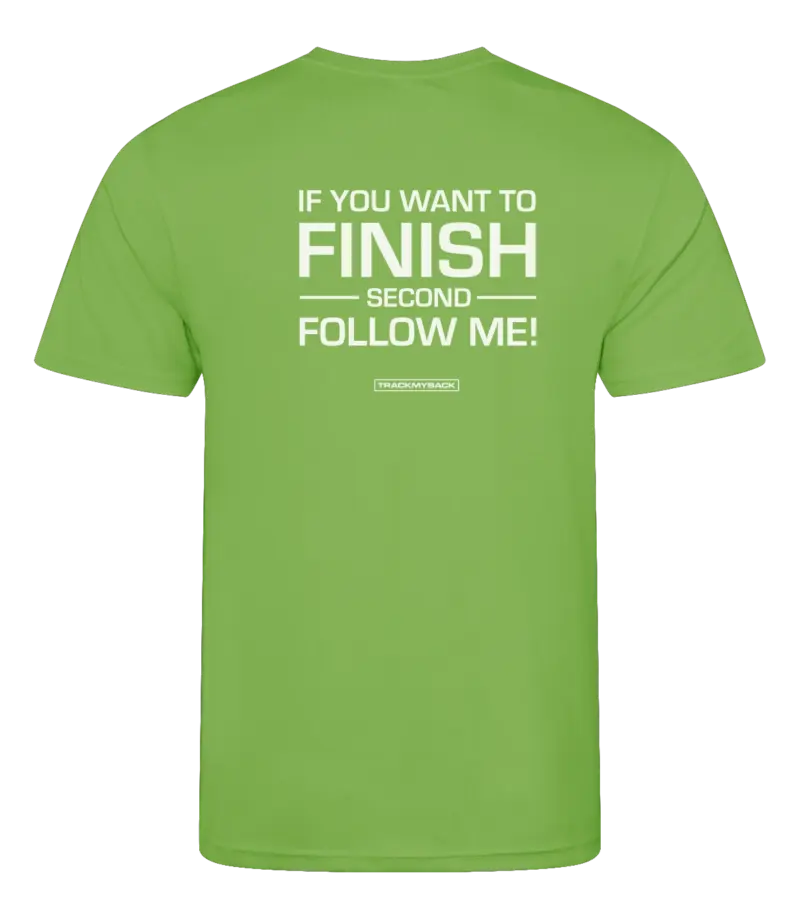 IYWTFSFM-TMB001-LIME-Back Lime heren t-shirt met tekst: If you want to finish second follow me!
