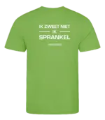 Lime heren t-shirt met tekst: Ik zweet niet ik sprankel!