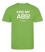 Lime heren t-shirt met tekst: Kiss my abs!