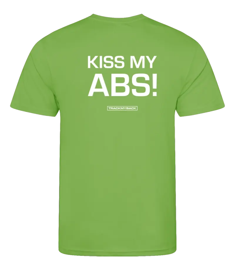 Lime heren t-shirt met tekst: Kiss my abs!