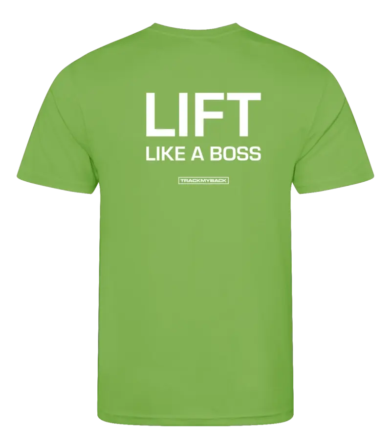Lime heren t-shirt met tekst: Lift like a boss