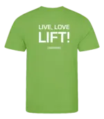 Lime heren t-shirt met tekst: Live Love Lift