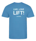 Blauw heren t-shirt met tekst: Live Love Lift