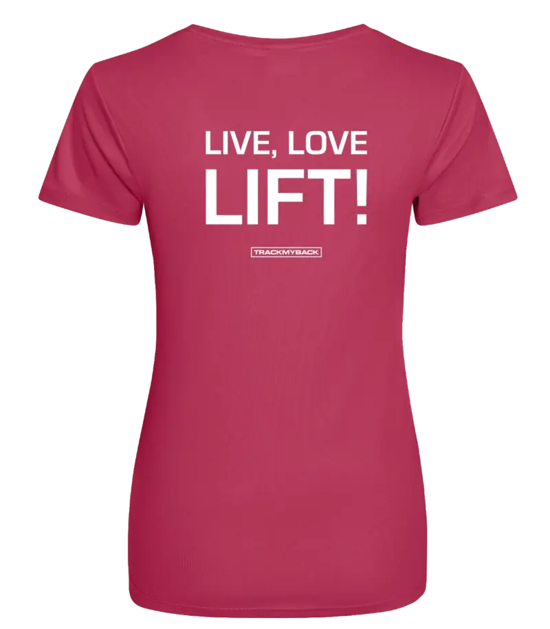 Pink dames t-shirt met tekst: Live Love Lift