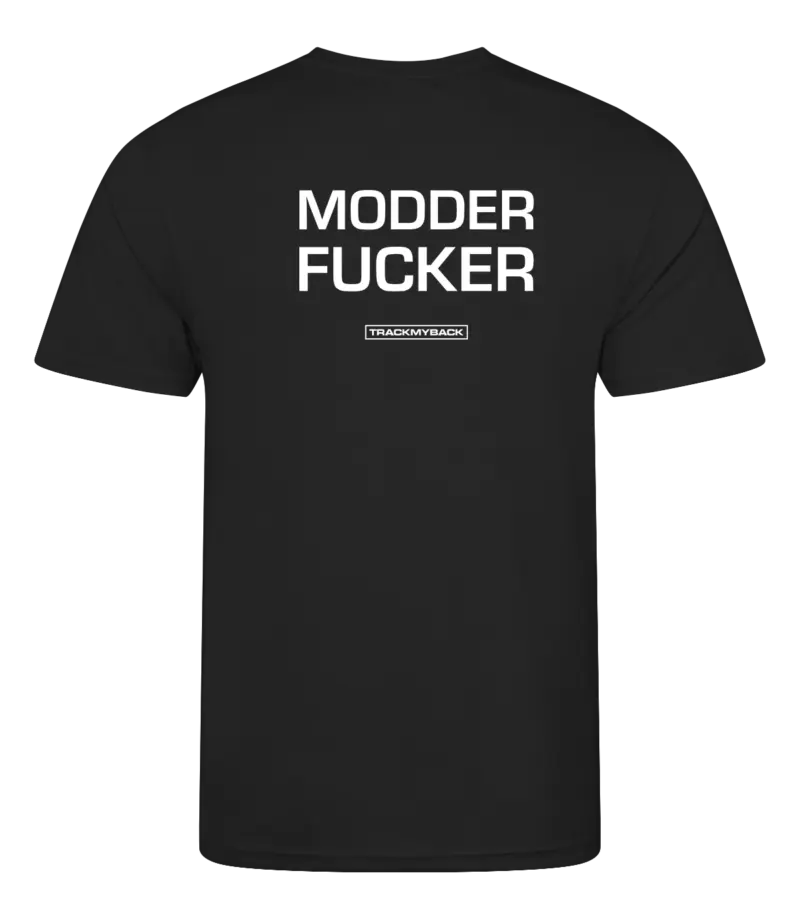 Zwart heren t-shirt met tekst: Modder fucker