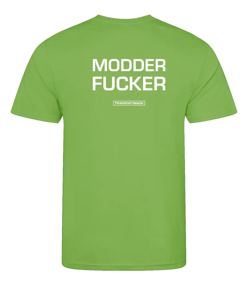 Lime heren t-shirt met tekst: Modder fucker