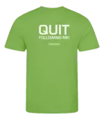 Lime heren t-shirt met tekst: Quit following me!