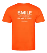 Oranje heren t-shirt met tekst: Smile je hebt betaald om mee te doen