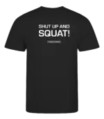 Zwart heren t-shirt met tekst: Shut up and squat