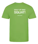Lime heren t-shirt met tekst: Shut up and squat
