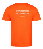 Oranje heren t-shirt met tekst: Verboden in te halen
