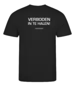 Zwart heren t-shirt met tekst: Verboden in te halen