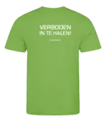 Lime heren t-shirt met tekst: Verboden in te halen
