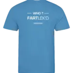 Blauw heren t-shirt met tekst: Who FARTlek'd?