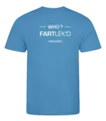 Blauw heren t-shirt met tekst: Who FARTlek'd?