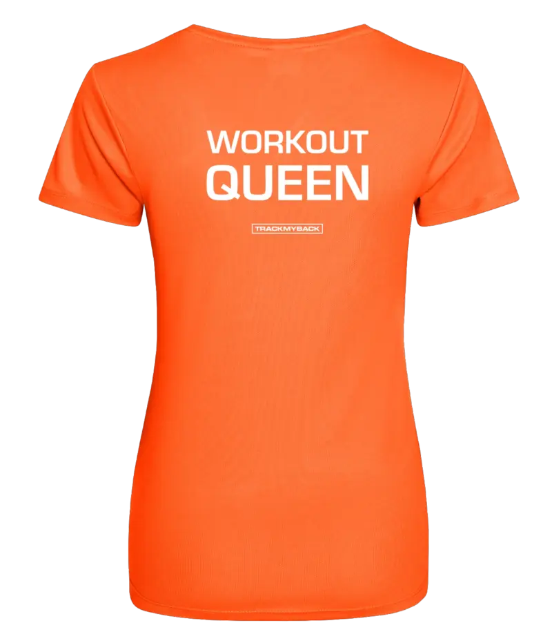 WQ-TMB005-EORA-Back Oranje dames t-shirt met tekst: Workout Queen