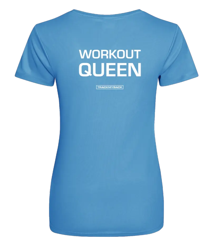 WQ-TMB005-SAPP-Back Blauw dames t-shirt met tekst: Workout Queen