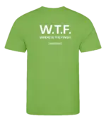Lime heren t-shirt met tekst: W.T.F. where is the finish?
