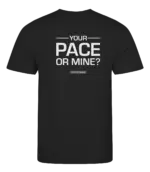 Zwart heren t-shirt met tekst: Your pace or mine?
