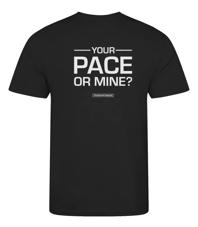 YPOM-TMB001-JBLA-Back Zwart heren t-shirt met tekst: Your pace or mine?