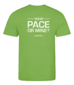 Lime heren t-shirt met tekst: Your pace or mine?