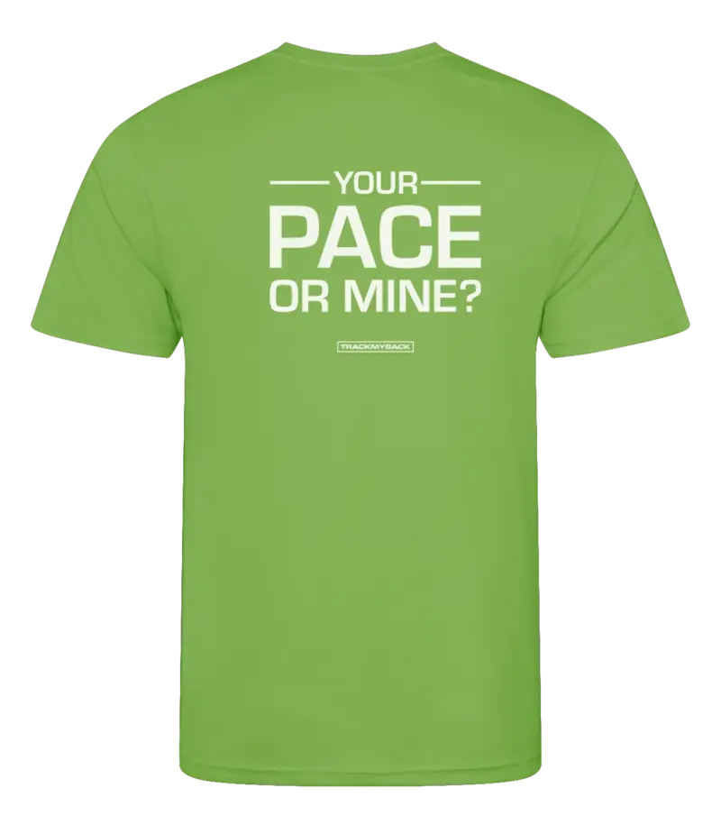 YPOM-TMB001-LIME-Back Lime heren t-shirt met tekst: Your pace or mine?