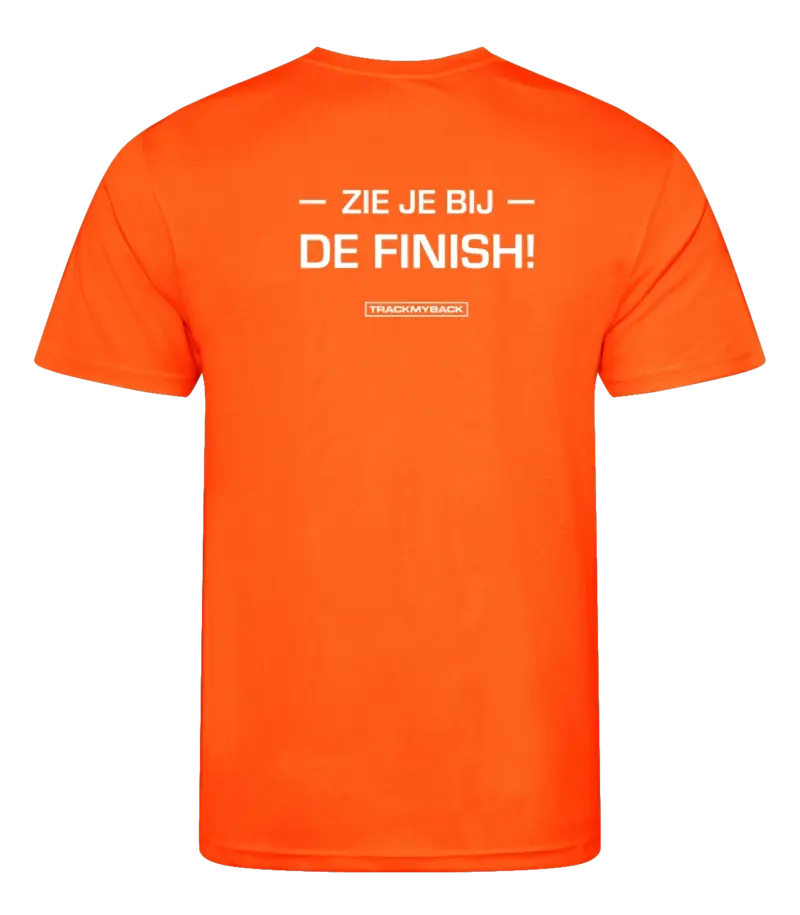 Oranje heren t-shirt met tekst: Zie je bij de finish!